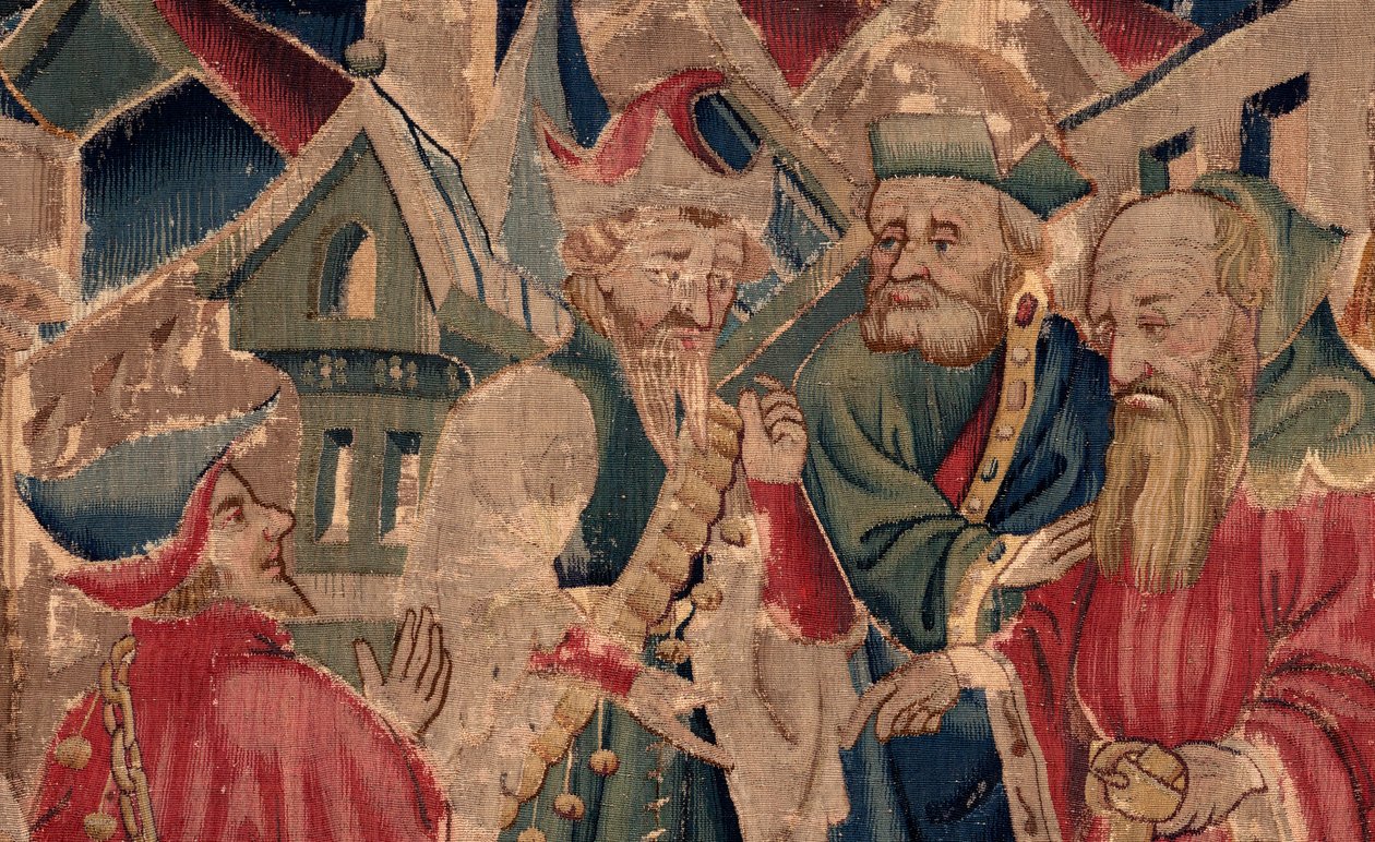 Historie Saint Piat a Saint Eleuthère, scéna 14: Mor ničí město Tournai. Detail. od Unknown artist