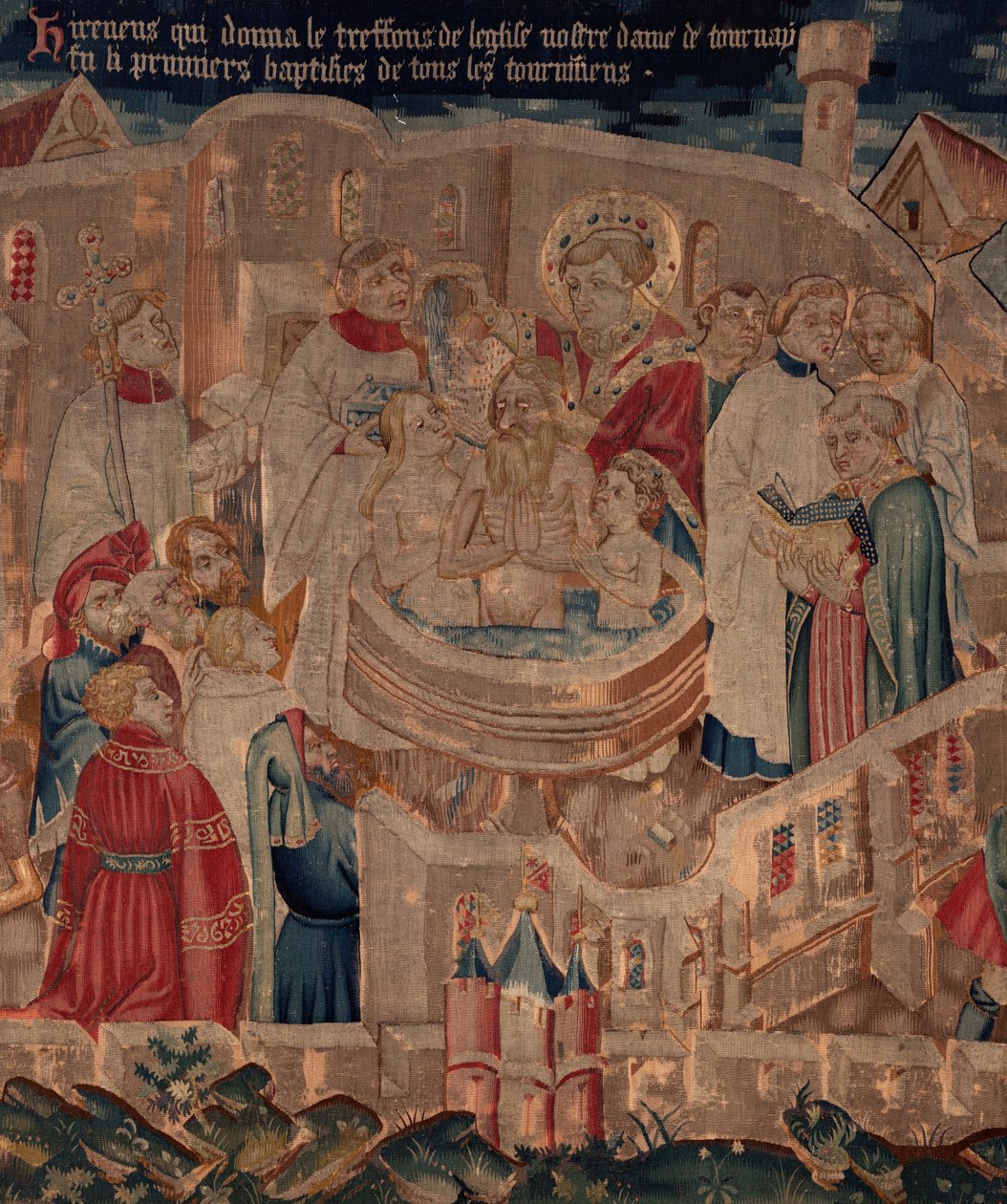 Historie Saint Piat a Saint Eleuthère, scéna 6 Detail uprostřed. Scéna křtu. od Unknown artist