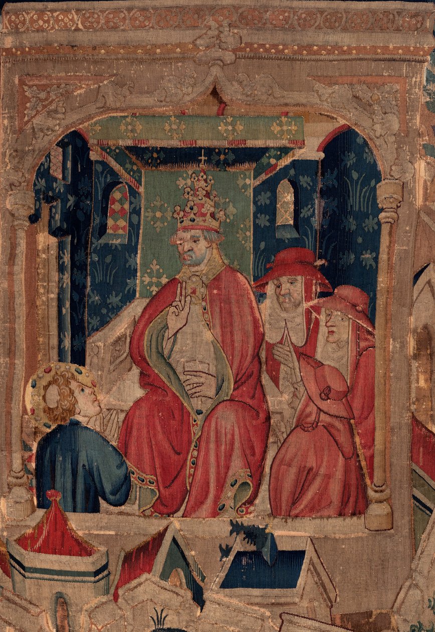 Historie Saint Piat a Saint Eleuthère, scéna 9 Saint-Éleuthère je potvrzen jako biskup z Tournai Detail uprostřed. Scéna s papežem. od Unknown artist