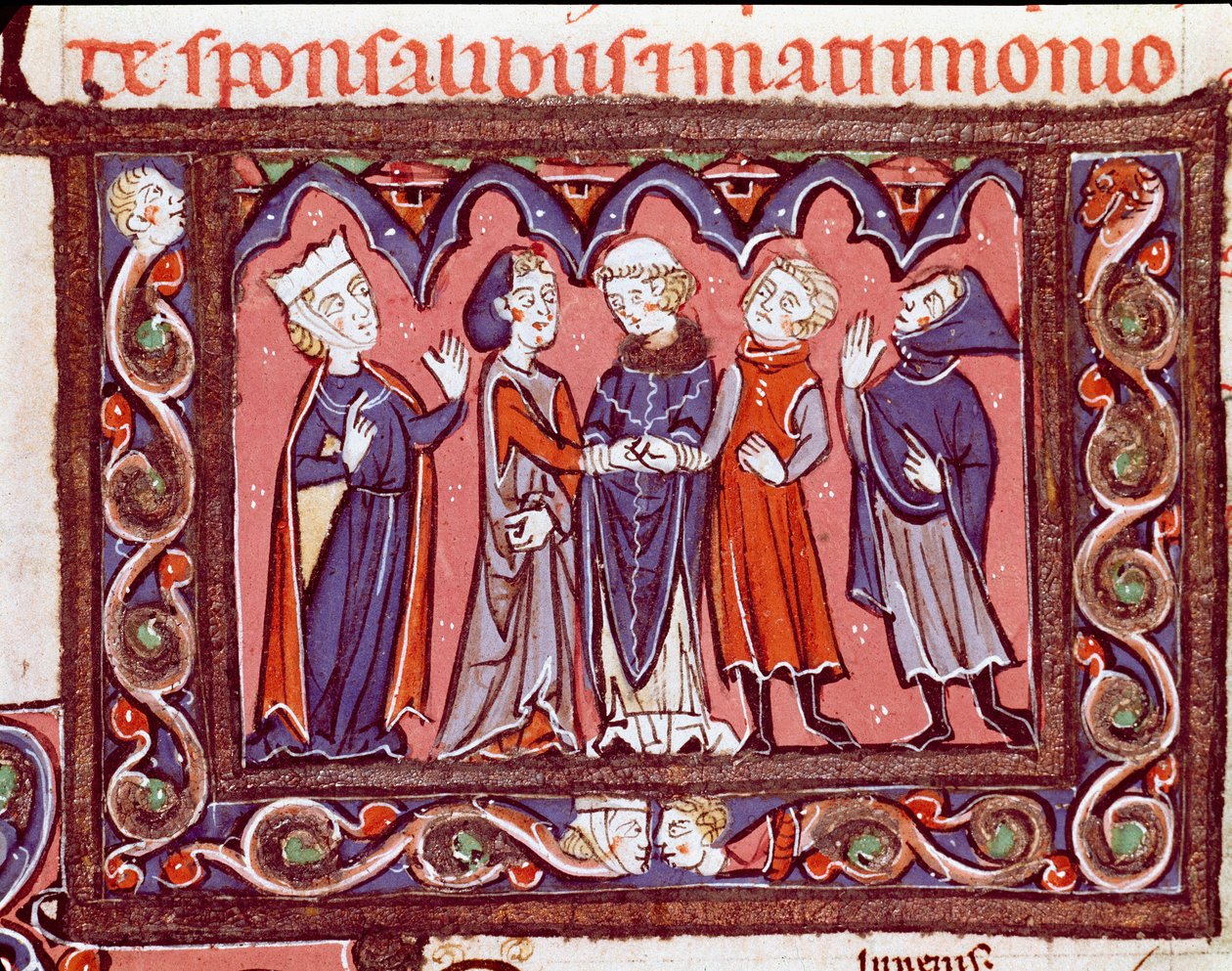 Historie kanonického práva: “”svatební obřad””” Miniatura z “Decretales”” od Giovanni d