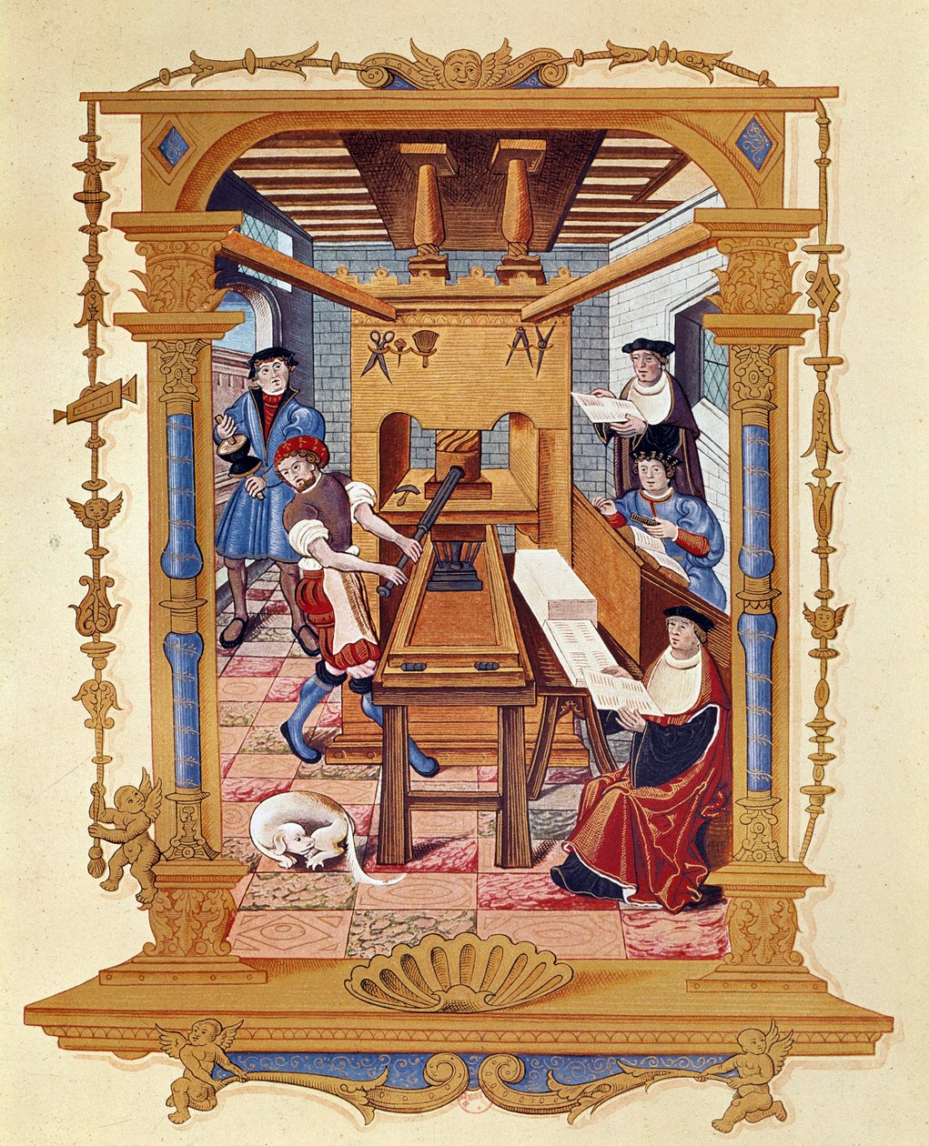 Historie tisku: typografická dílna kolem roku 1530. od Unknown artist