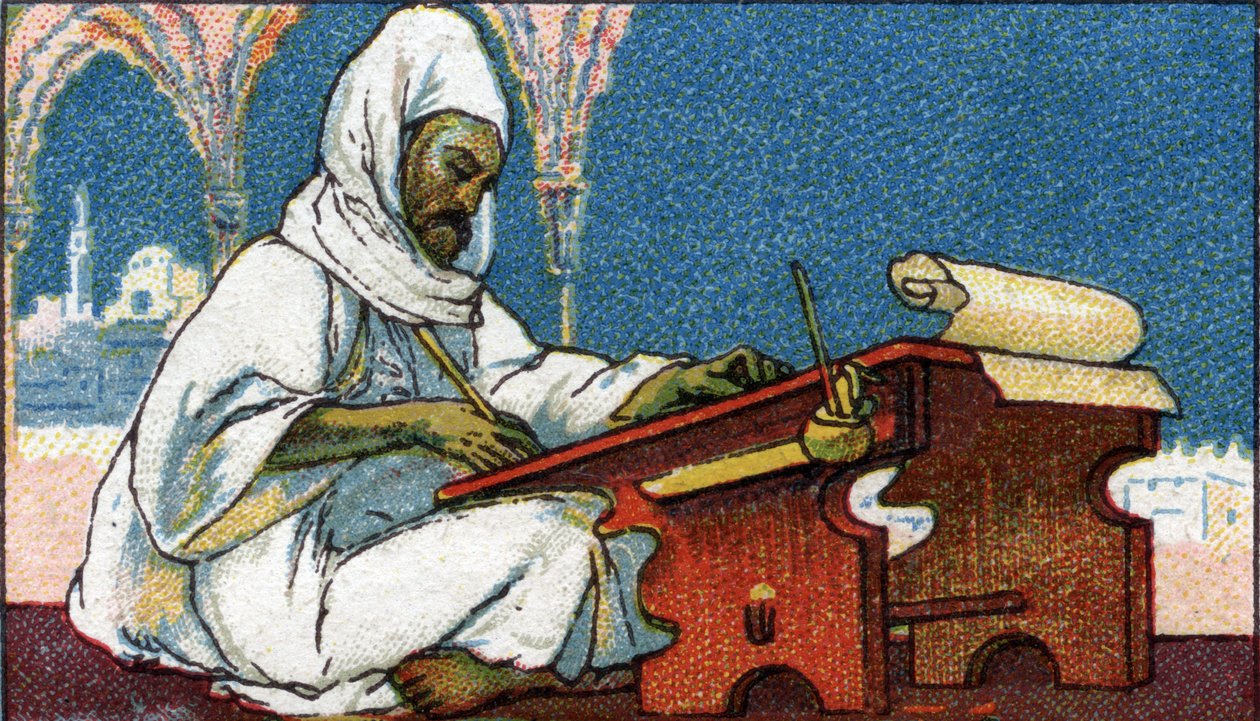 Historie písma: muslimský písař píšící arabsky, začátek 20. století (chromo) od Unknown Artist