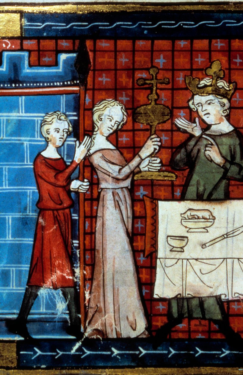 Procesí Svatého Grálu. Miniatura z ""Tale du Grail"" od Unknown artist