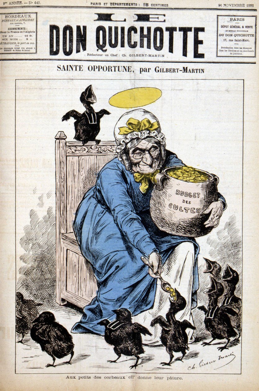 Svatá příležitost a rozpočet kultů: malým vranám dává jejich patu - v „“Le Don Quijote“““ z 24.11.1882 od Unknown artist
