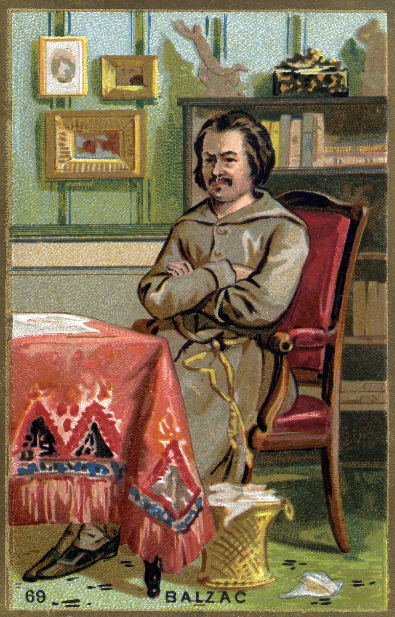 Honoré de Balzac (1799 - 1850) ve své kanceláři. Chromolitografie 19. století. od Unknown artist