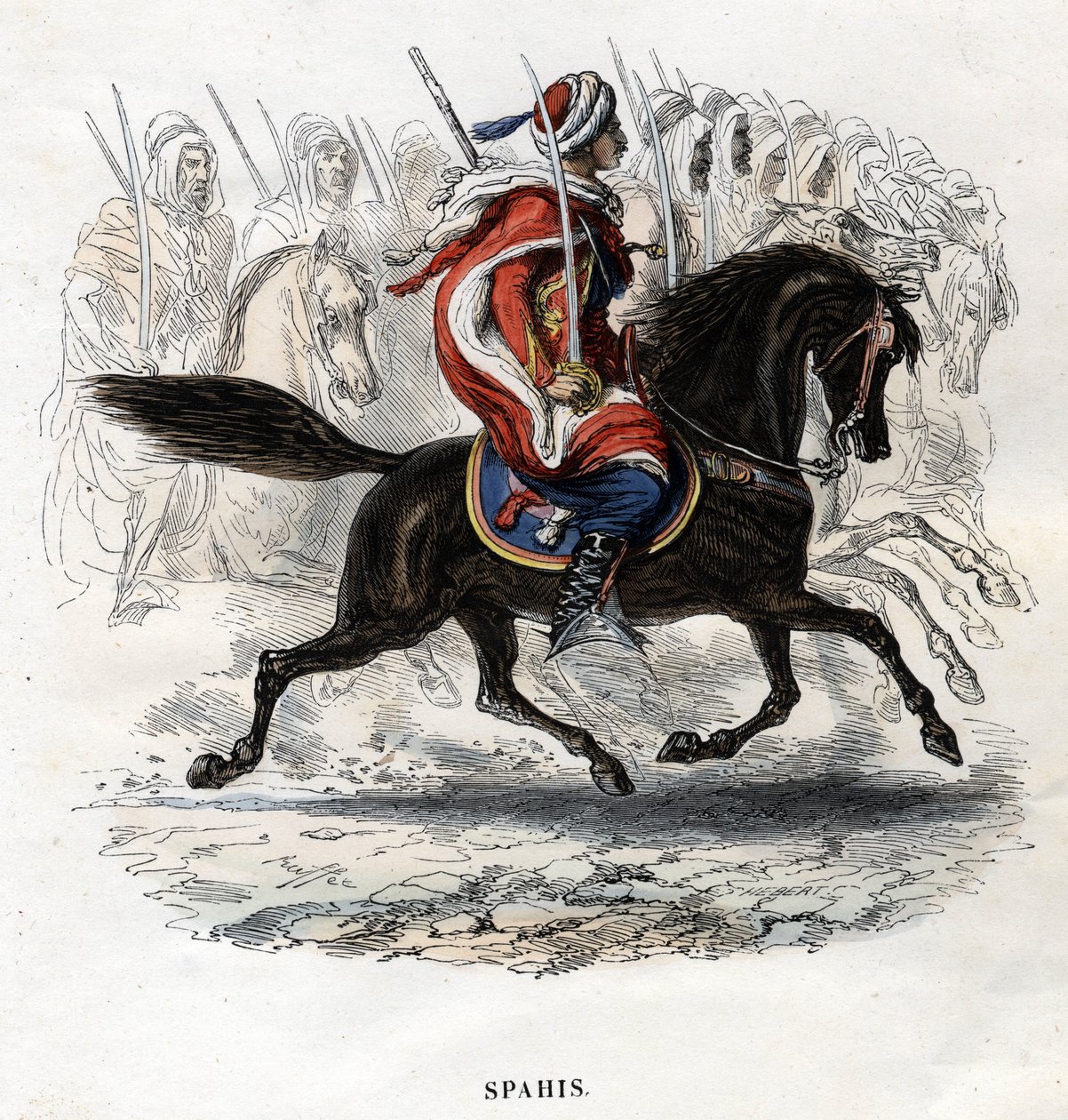 Koňský hřbet Spahis. Rytina z roku 1844. od Unknown artist