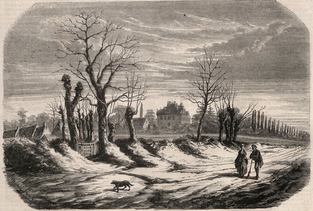 House of George Sand (1804-1876) (Aurore Dupin), baronka Dudevant Nohant Vic (Nohant-Vic) v Indre (36). Rytina v „Le Monde illustrious““ z roku 1857. Soukromá sbírka. od Unknown artist