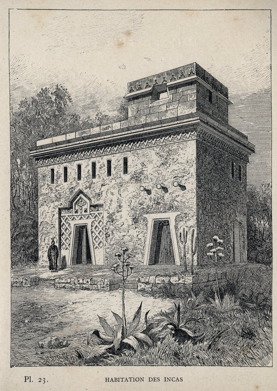 Housing of the Incas - rytina z roku 1889 v „Historie lidského obydlí na Světové výstavě v roce 1889, pan Charles GARNIER - Librairie centrale des beaux-arts Paris 1889 od Unknown artist
