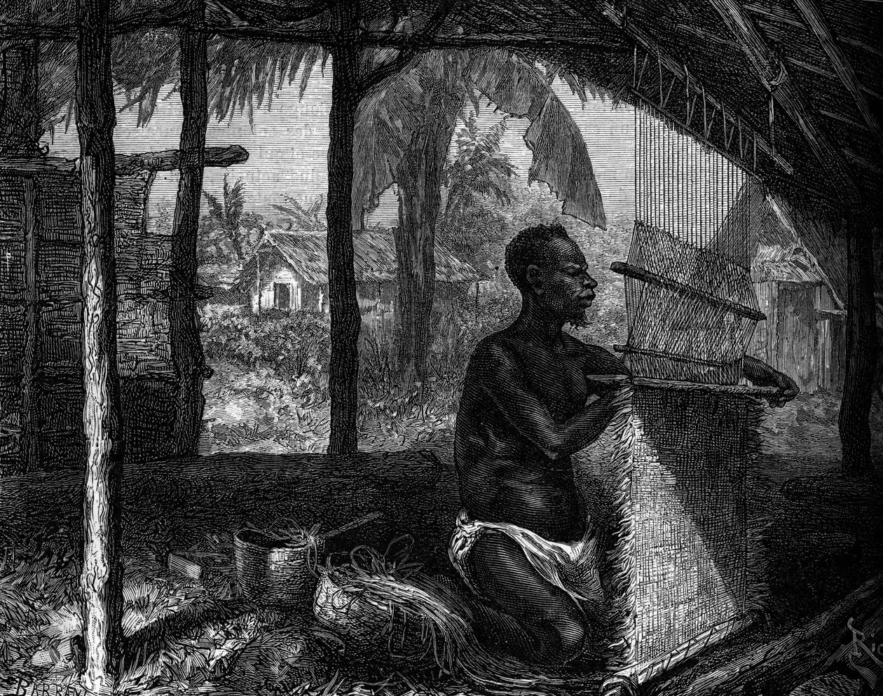Lidská zoo: Gabon změkčil tkadlec na světové výstavě v roce 1889. Rytina v „“Le Journal de la jeunesse““ od Unknown artist