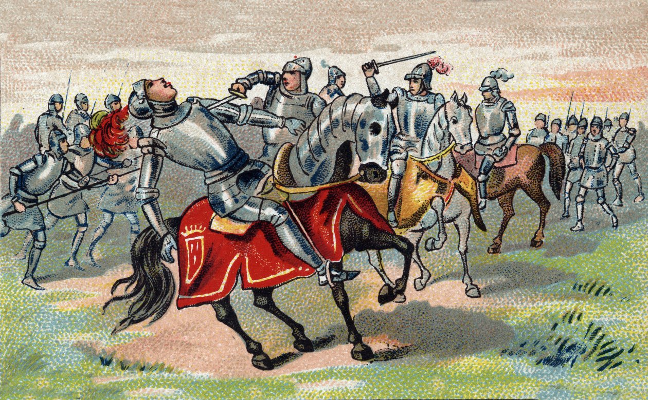 Stoletá válka: Jean Talbot (1390-1453) (John Talbot) 1. hrabě ze Shrewsbury, 7. baron Talbot Rytíř z Podvazku v roce 1424 zabíjí v bitvě u Castillonu v roce 1453. chromolitografie od Unknown artist