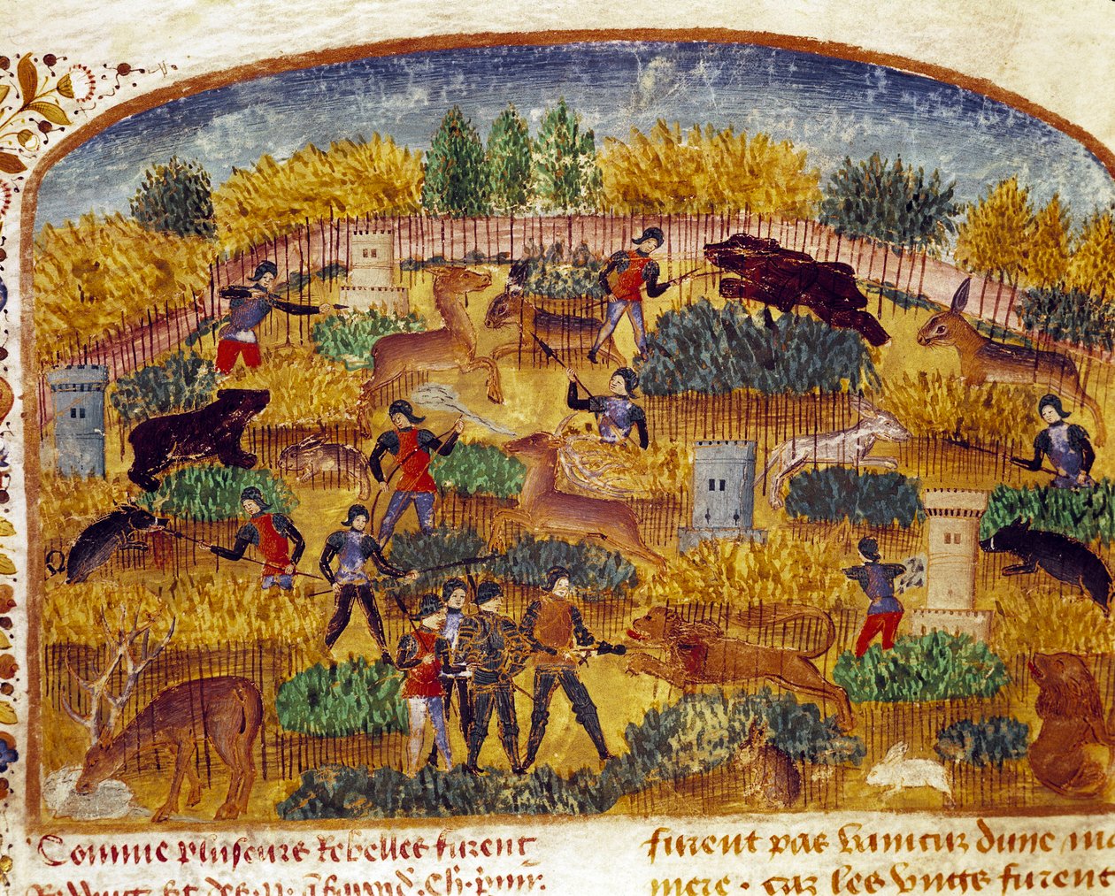 Miniatura lovecké scény převzata z „Knihy faktů Alexandra Velikého““ od Quinta Curtius Rufus (Quinte Curce) (1. století), asi 1468. (Ms 1335) Remeš. Městská knihovna od Unknown artist