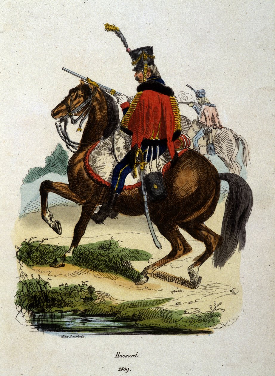 Hussard Horseback of the Napoleonic Armee - Rytina od Unknown artist