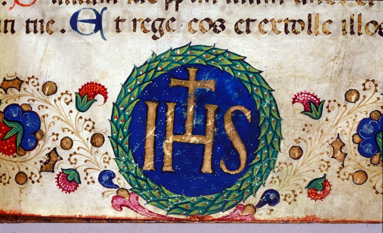 IHS křesťanský symbol, jehož význam je Ježíš. Rukopis 15. století. od Unknown artist