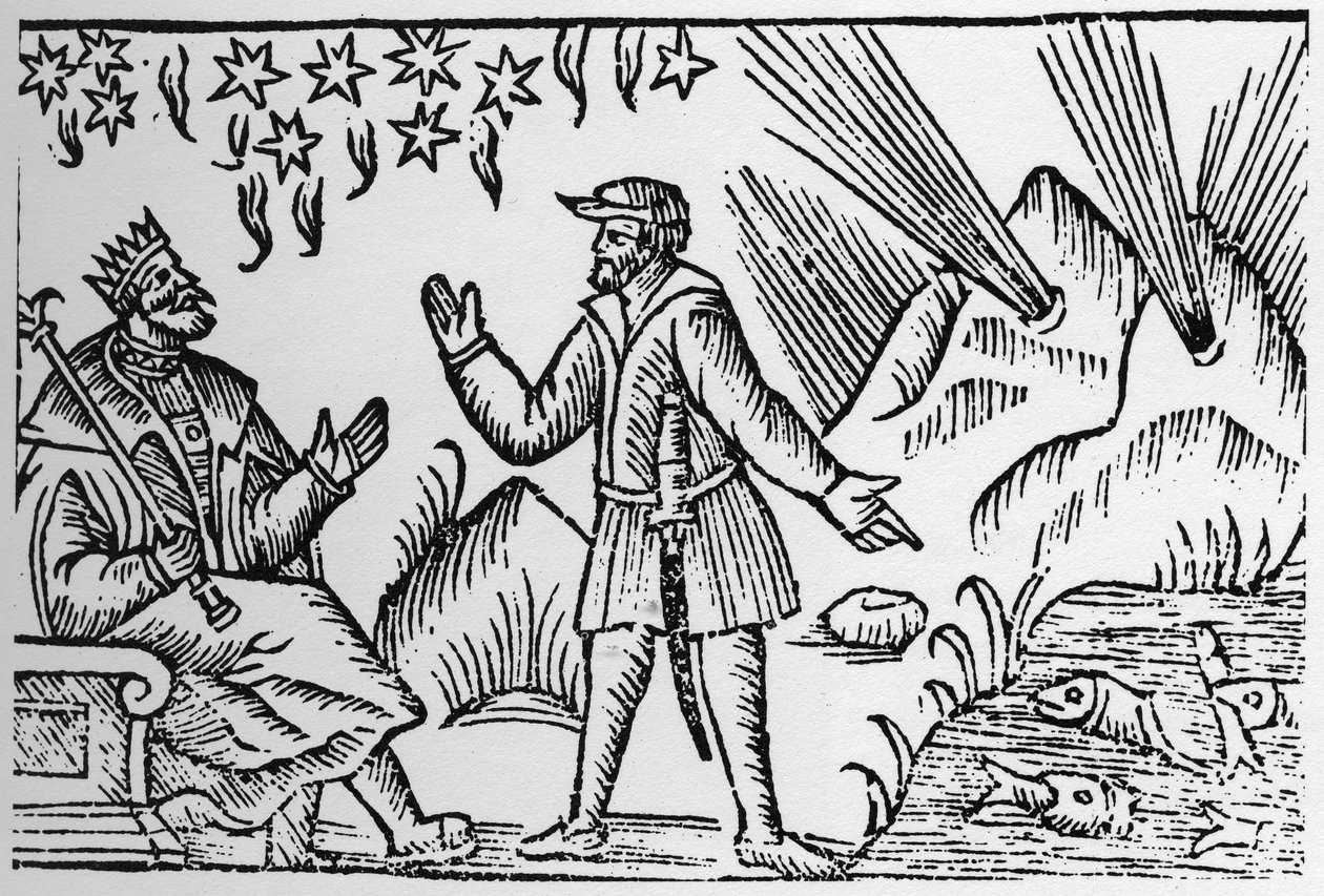Ichthyomancia: věštění pohybem ryb – v „Historia de Gentibus Septentrionalibus“ (Dějiny národů severu) od Olause Magnuse, Řím 1555 od Unknown artist