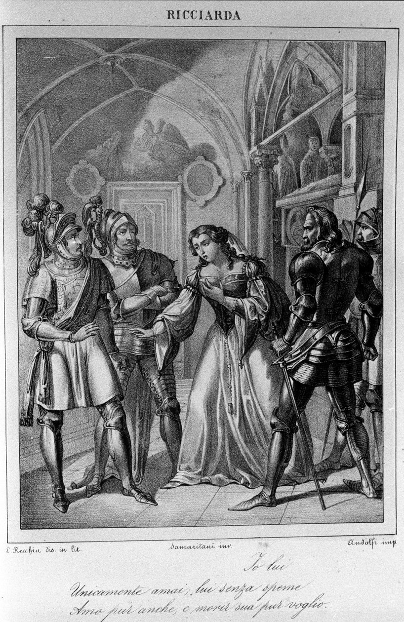 Ilustrace k dějství III „Ricciarda“ od italského básníka a dramatika Ugo Foscolo (1778-1827) 19. století od Unknown artist