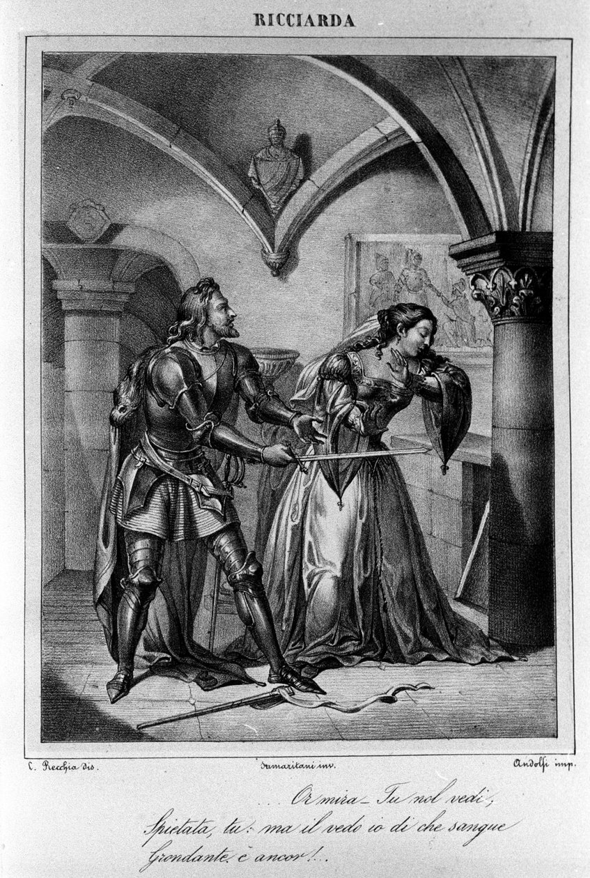 Ilustrace k dějství IV „Ricciarda“ od italského básníka a dramatika Ugo Foscolo (1778-1827) 19. století od Unknown artist