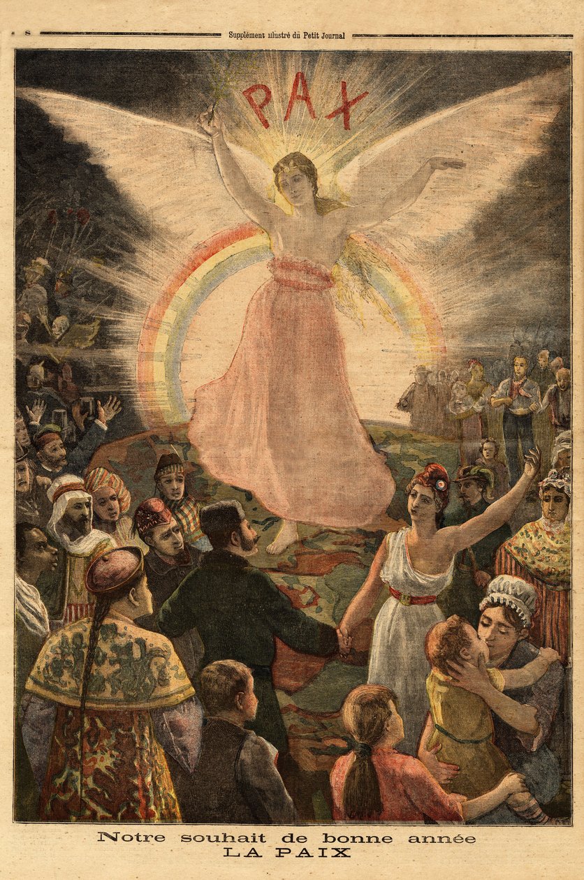 Ilustrace k novoročnímu pozdravu 1894, mír pro všechny národy. Rytina v “” Le petit journal”” 1.1.1894. Selva sbírka. od Unknown artist