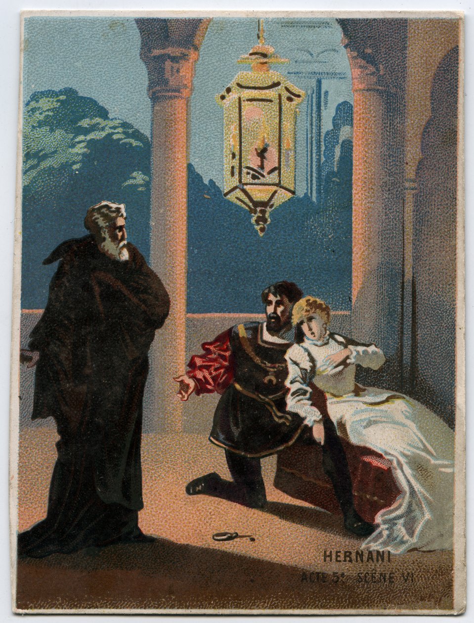 Ilustrace „“ Ernani“ od italského skladatele Giuseppe Verdiho (1813 - 1901), dějství 5, scéna VI opera vytvořená v roce 1844 po tragédii „“ Hernani““ od Victora Huga. Chromolitografie konce 19. století. od Unknown artist