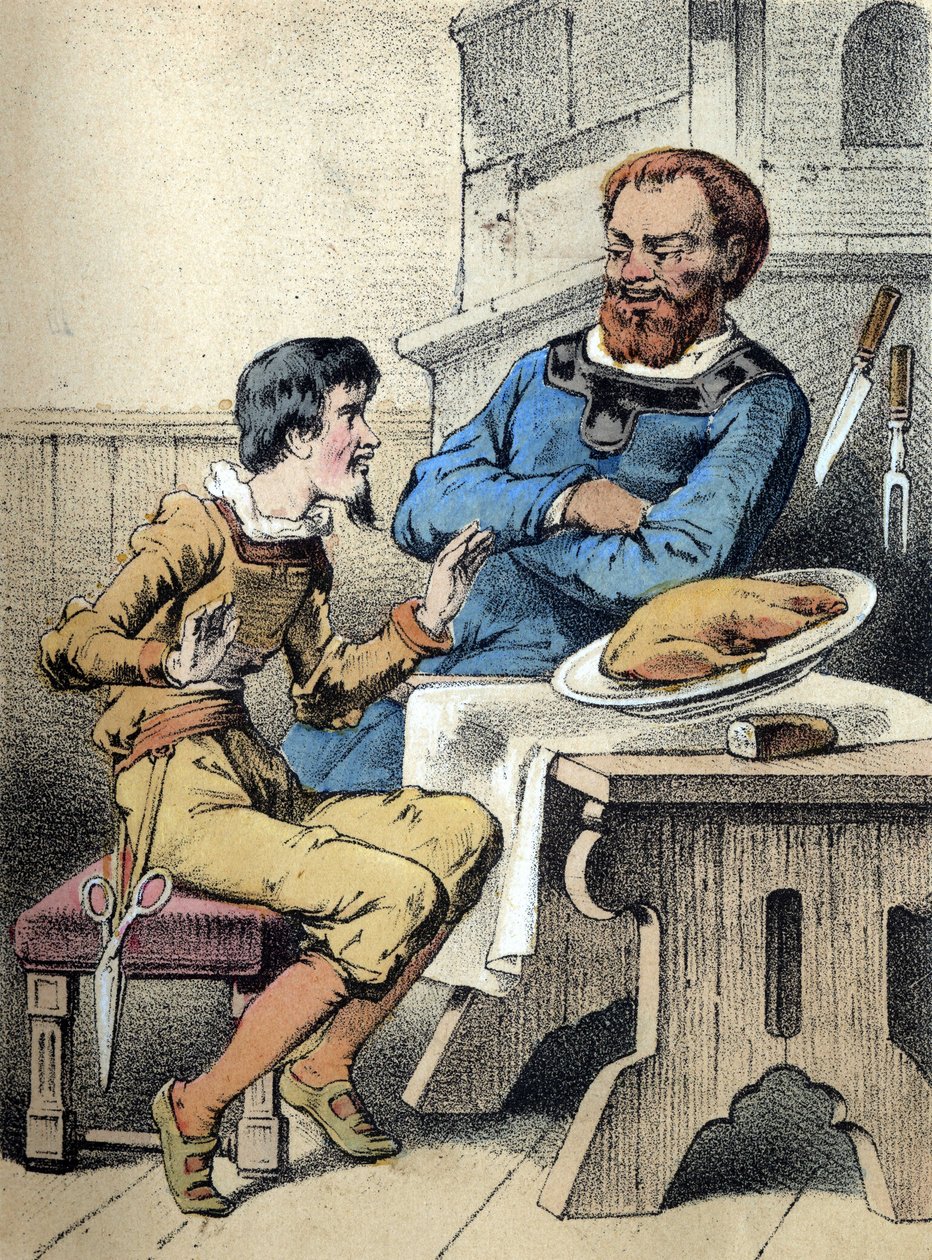 Ilustrace pohádek Franze Hoffmanna „Pohádky a bajky - Veselý krejčí“. Chromolitografie 19. století. od Unknown artist