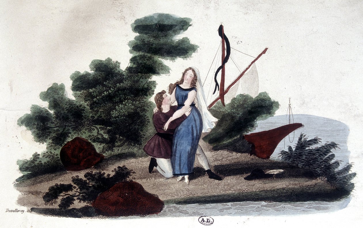 Ilustrace románu „Paul a Virginie“ napsaný Henri Bernardin de Saint Pierre (Saint-Pierre nebo St-Pierre), francouzský spisovatel (1737-1814). od Unknown artist