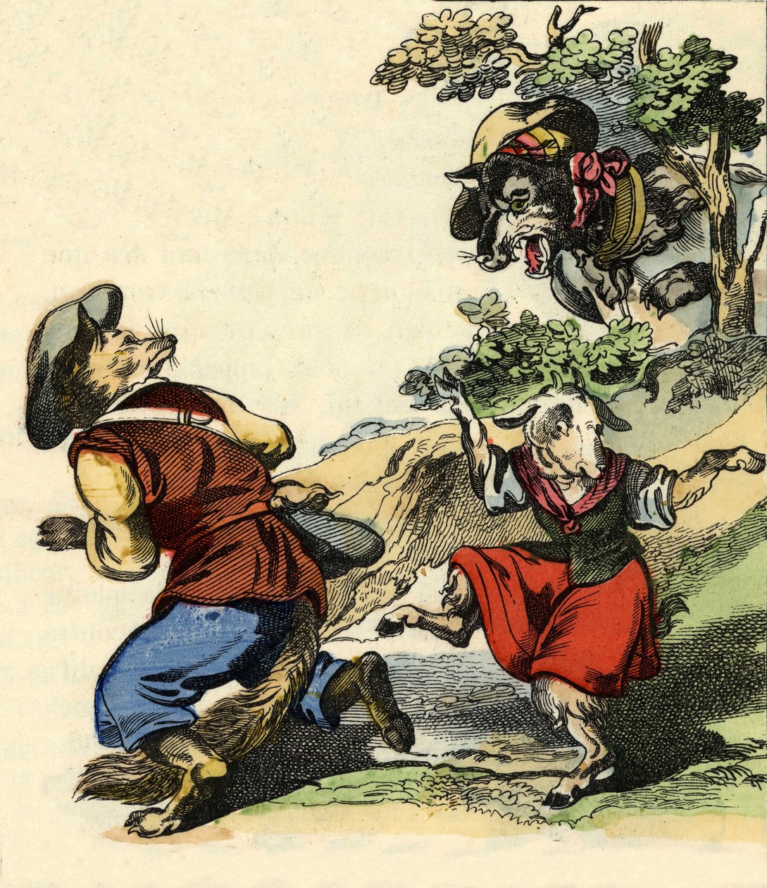 Ilustrace příběhu „Bon medor a malý Chevrette““. V „“ Pohádky z domova pro nejmenší““. Anonymní rytina 19. století. od Unknown artist