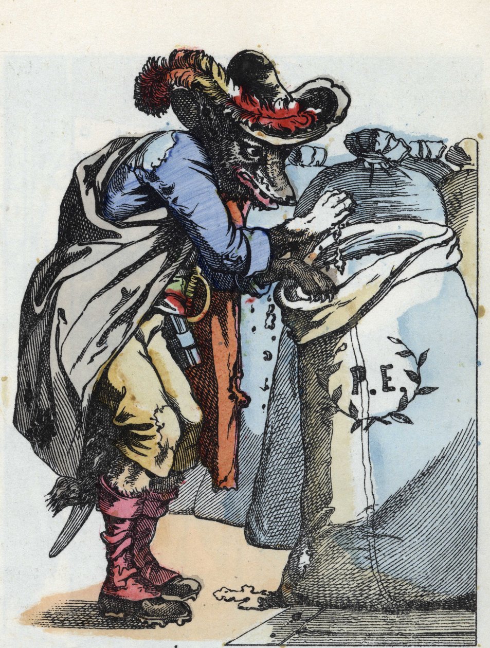 Ilustrace příběhu „Compere le Loup, Maitre Renard, Comere la Chevre et ses petits biquets““ podle bajky Jean de la Fontaine. V „“ Pohádky z domova pro nejmenší““. Anonymní rytina 19. století. od Unknown artist