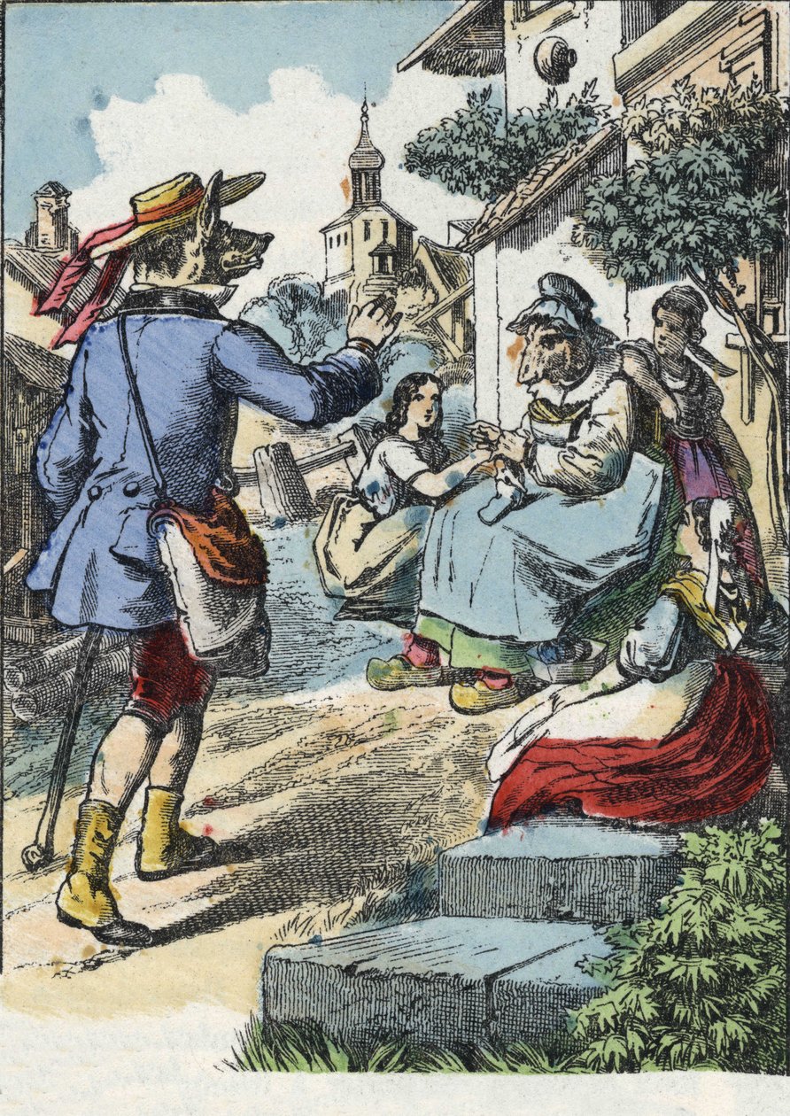 Ilustrace pohádky „Dobrá máma ovečka““. V „“ Pohádky z domova pro nejmenší““. Anonymní rytina 19. století. od Unknown artist