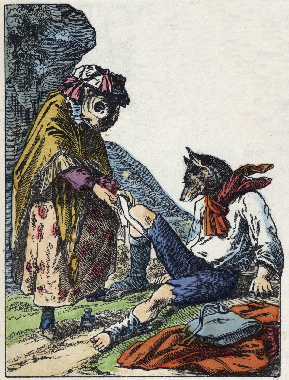 Ilustrace pohádky „Dobrá máma ovečka““. V „“ Pohádky z domova pro nejmenší““. Anonymní rytina 19. století. od Unknown artist