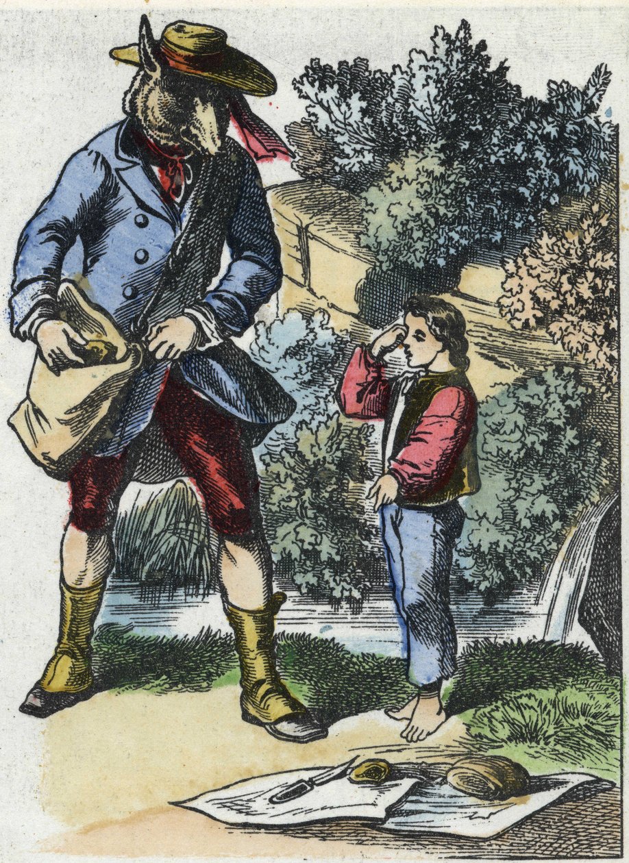 Ilustrace pohádky „Dobrá máma ovečka““. V „“ Pohádky z domova pro nejmenší““. Anonymní rytina 19. století. od Unknown artist
