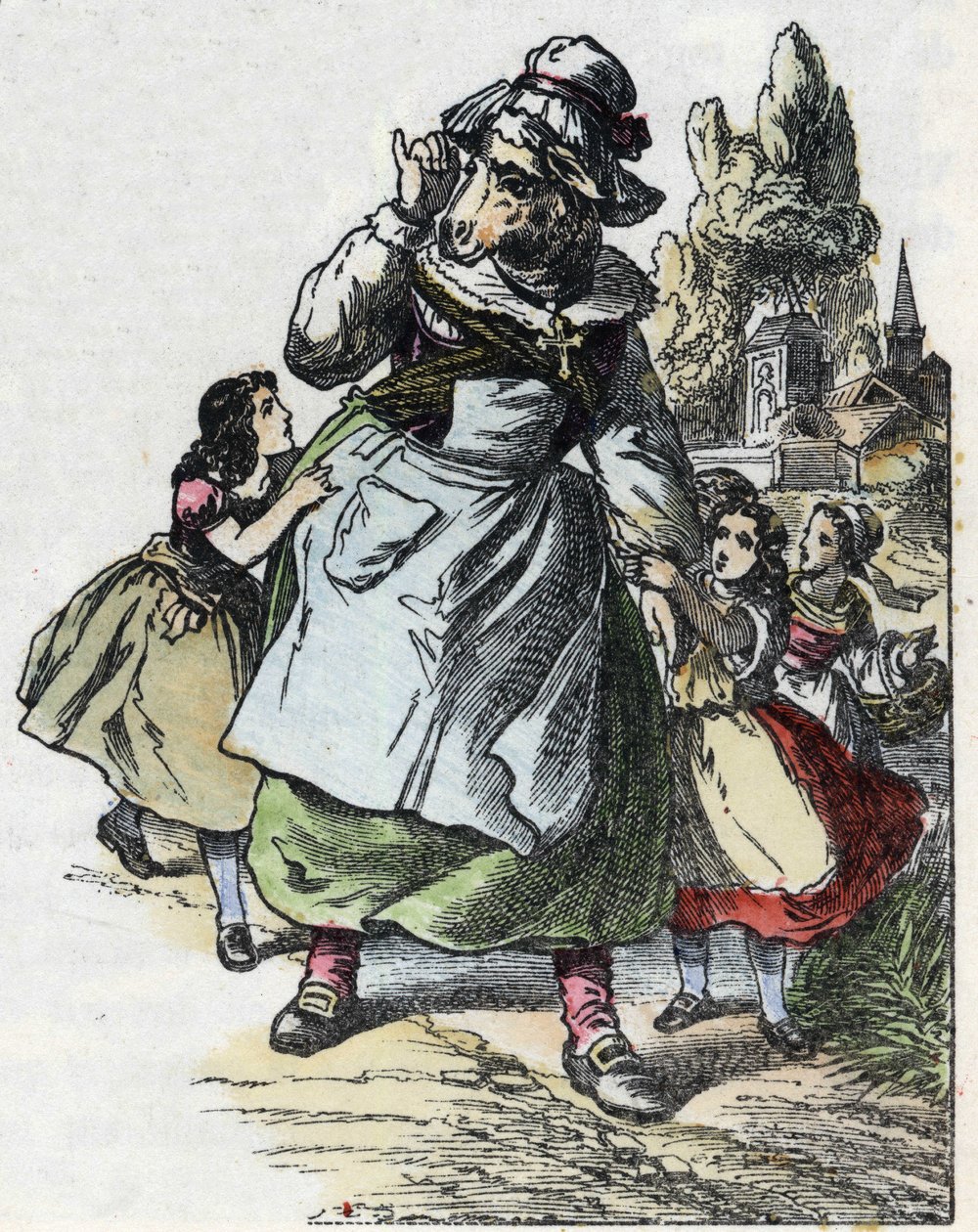 Ilustrace pohádky „Dobrá máma ovečka““. V „“ Pohádky z domova pro nejmenší““. Anonymní rytina 19. století. od Unknown artist