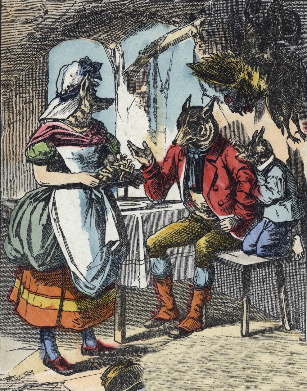 Ilustrace pohádky „Dobrá máma ovečka““. V „“ Pohádky z domova pro nejmenší““. Anonymní rytina 19. století. od Unknown artist