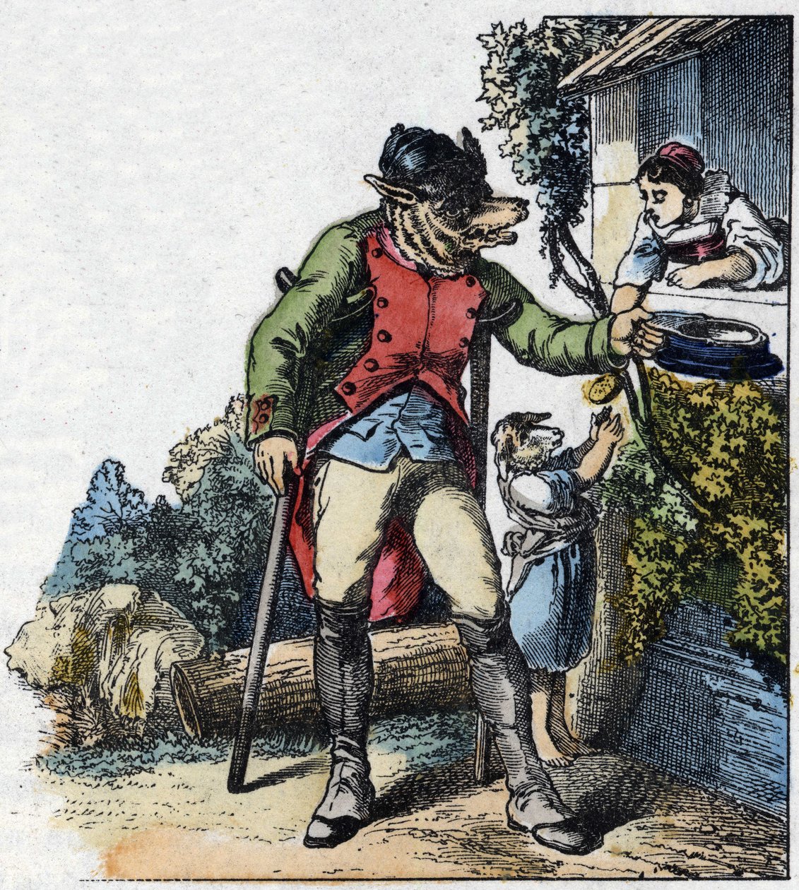 Ilustrace pohádky „Dobrá máma ovečka““. V „“ Pohádky z domova pro nejmenší““. Anonymní rytina 19. století. od Unknown artist