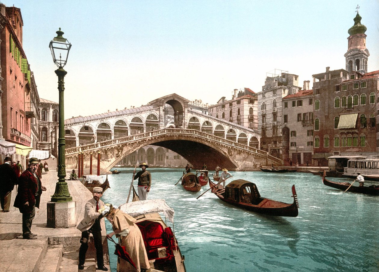 Ilustrace představující Canal Grande v Benátkách. Fotochrom z konce 19. století. od Unknown artist