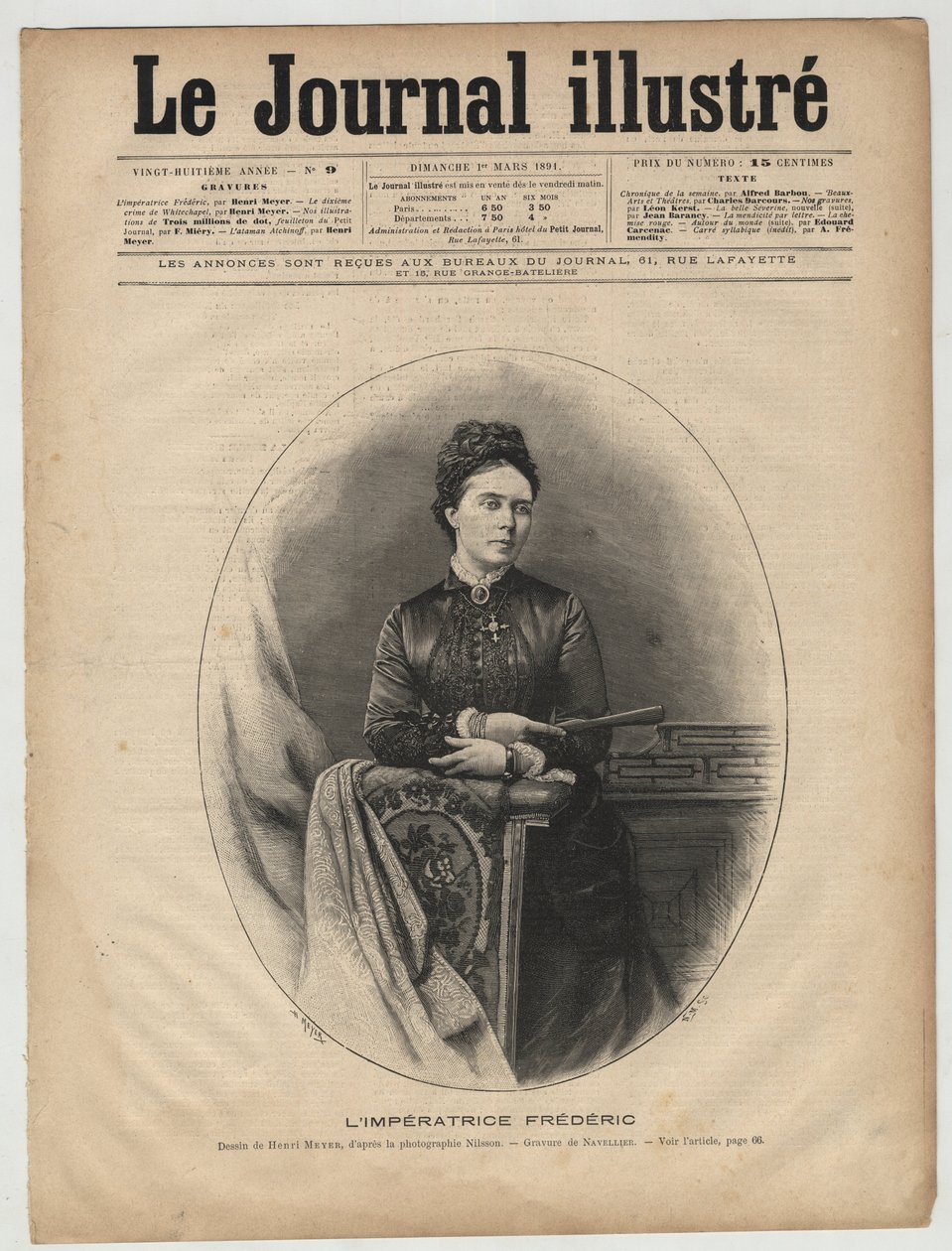 Impress Frederic - Victoria ze Spojeného království (1840-1901) Victoria Adelaide Marie Louise ze Spojeného království, královská princezna Velké Británie a Irska -Victoria, princezna Royal (císařovna Frederick) - obálka „The Illustrous Journal“ z března 1 od Unknown artist