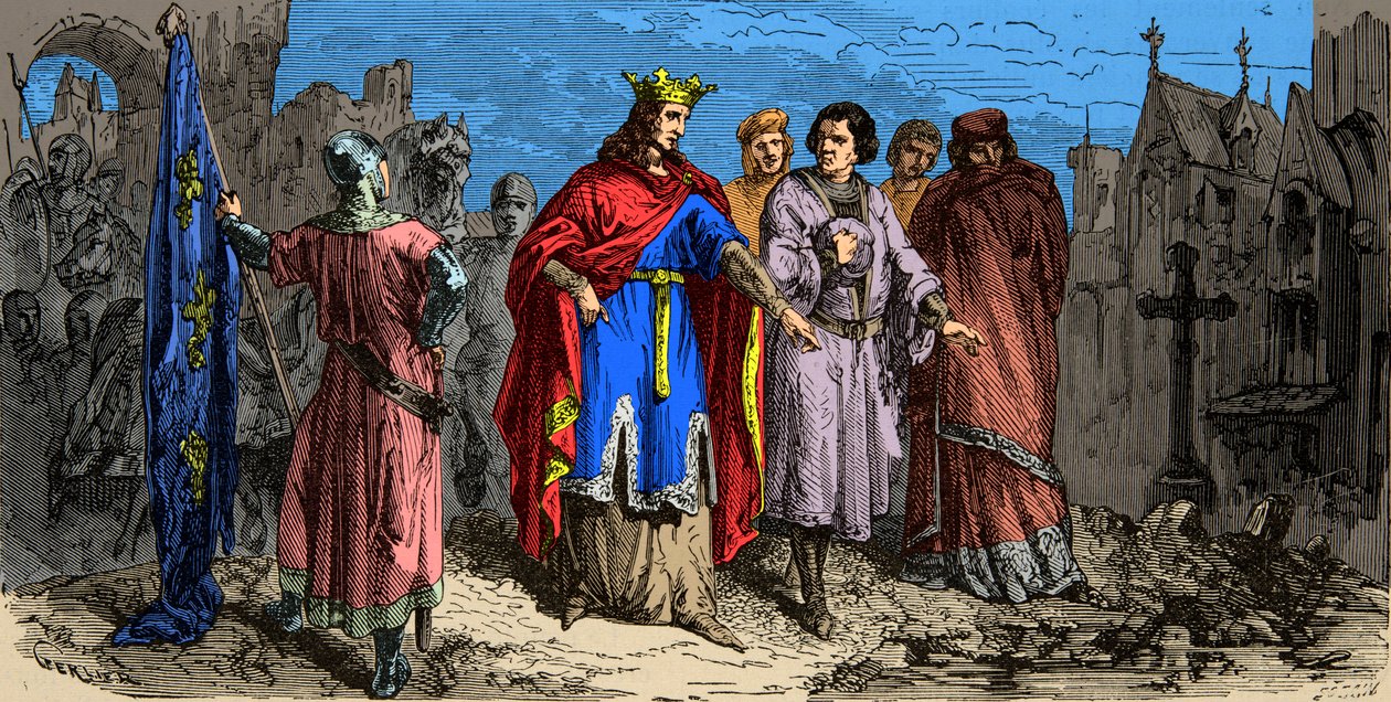 V roce 1186 Philippe Auguste (1165-1223) nařídil vydláždit ulice Paříže, Rytina 19. stol. od Unknown artist