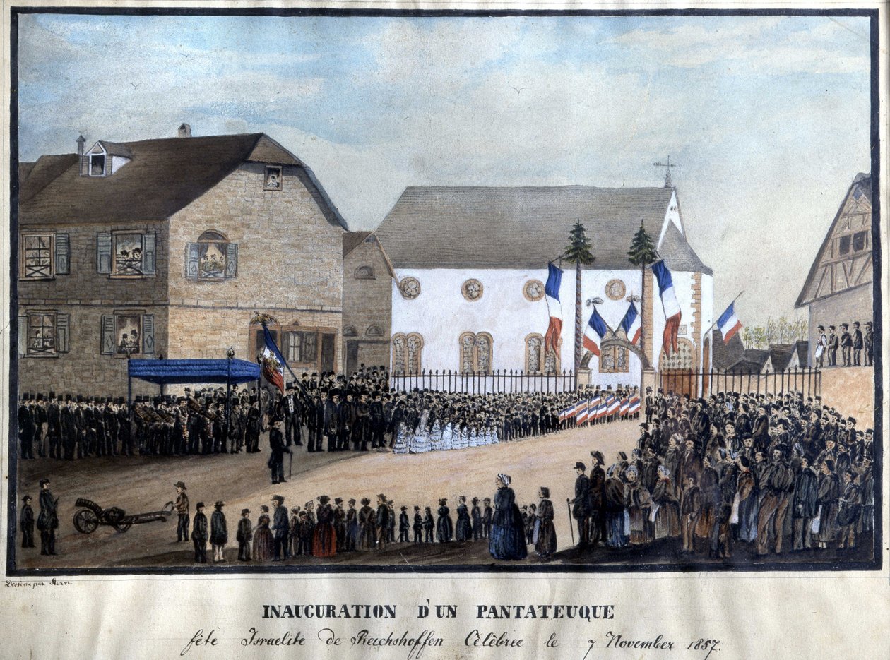 Slavnostní zahájení penteuchu, židovského festivalu Reichshoffen, který se slavil 7.11.1857. od Unknown artist