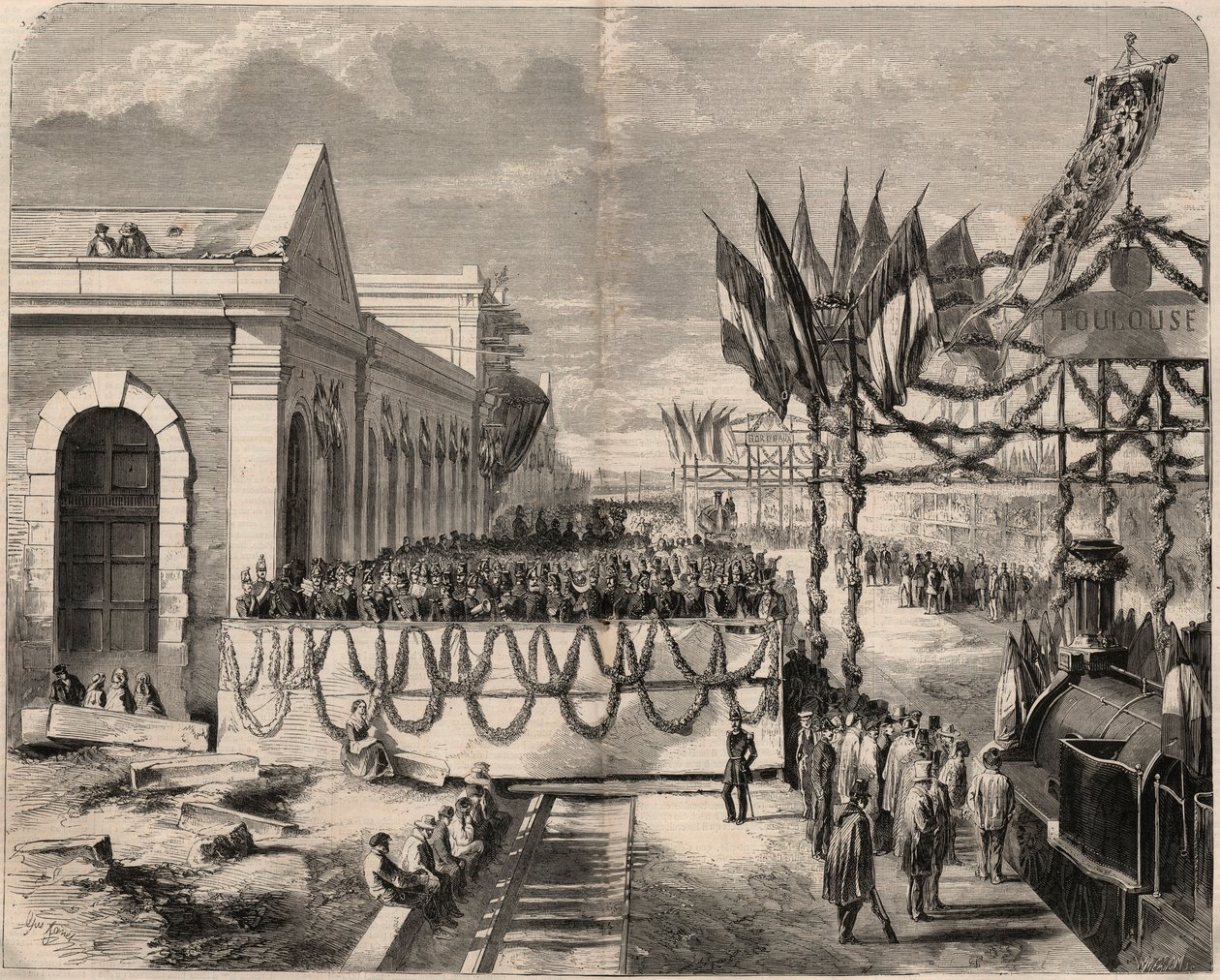 Slavnostní otevření železnice z Toulouse do Sete v roce 1857. Rytina v „Le Monde illustrious““ z roku 1857. Soukromá sbírka. od Unknown artist
