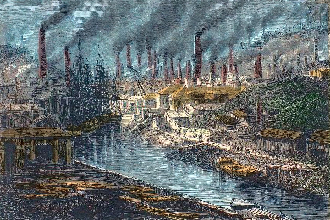 Průmyslová revoluce - Průmyslová revoluce: Přehled továrny na měď pana Vivian ve Swansea, Wales - Spojené království (Wales) - Spojené království od Unknown artist