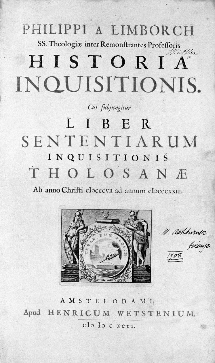 Výslech. Frontispice „Historie inkvizice“, Amsterdam 1692. od Unknown artist