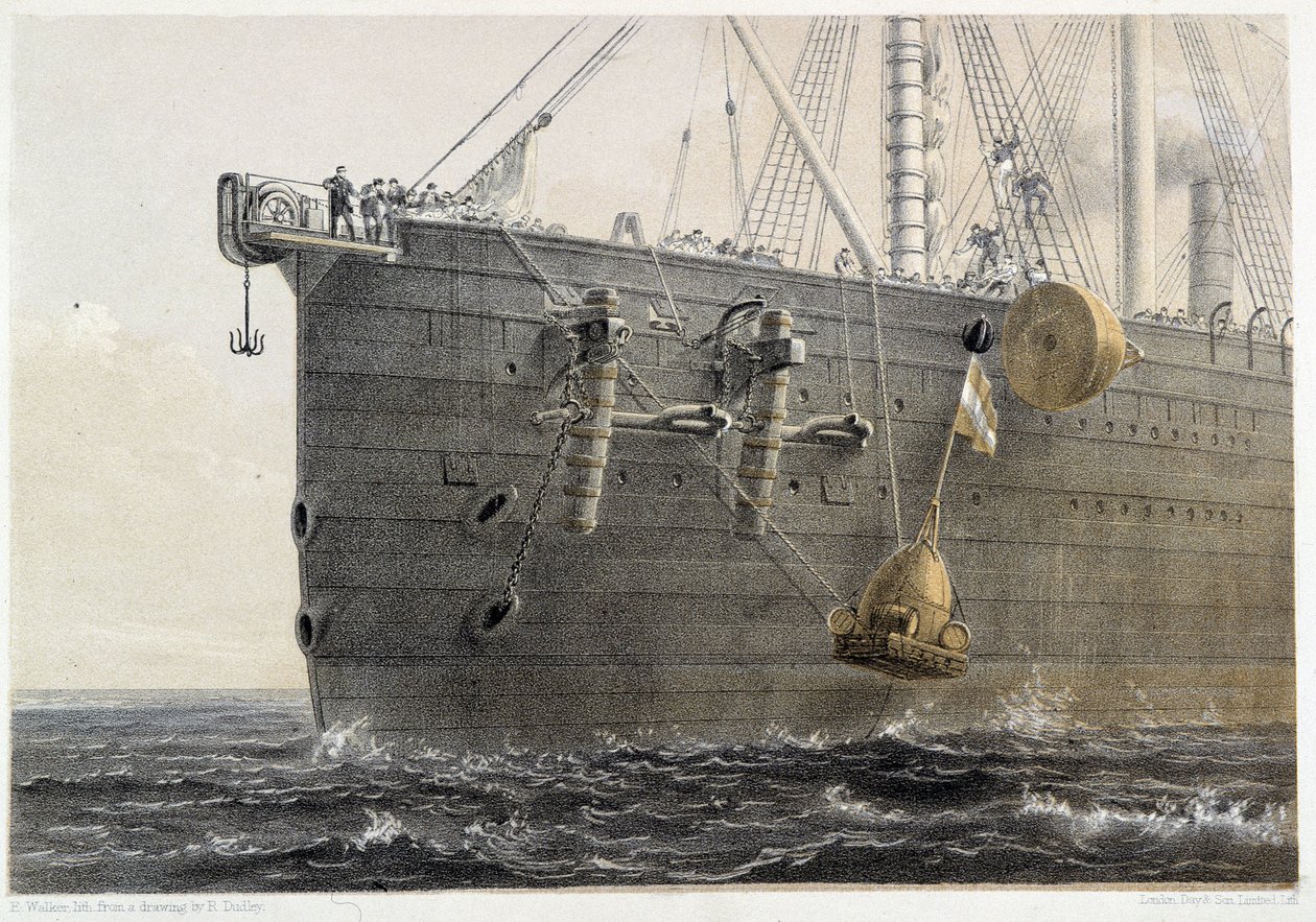 Instalace podmořského kabelu v roce 1858 (orientační bóje) - v „The Atlantic telegraph“ W. H. Russela, kolem roku 1860 od Unknown artist