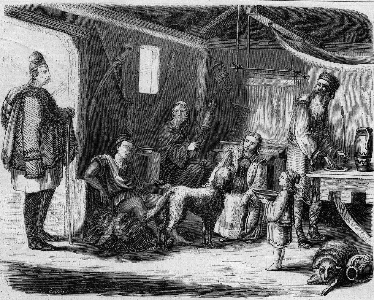 Interiér srbského rolnického domu v blízkosti Bělehradu v roce 1859. od Unknown artist