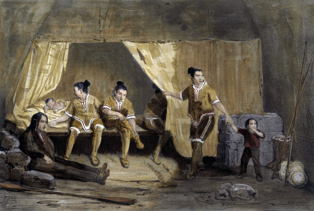 Interiér eskymácké krabice, Frederikshaab, Grónsko - litografie od Unknown artist