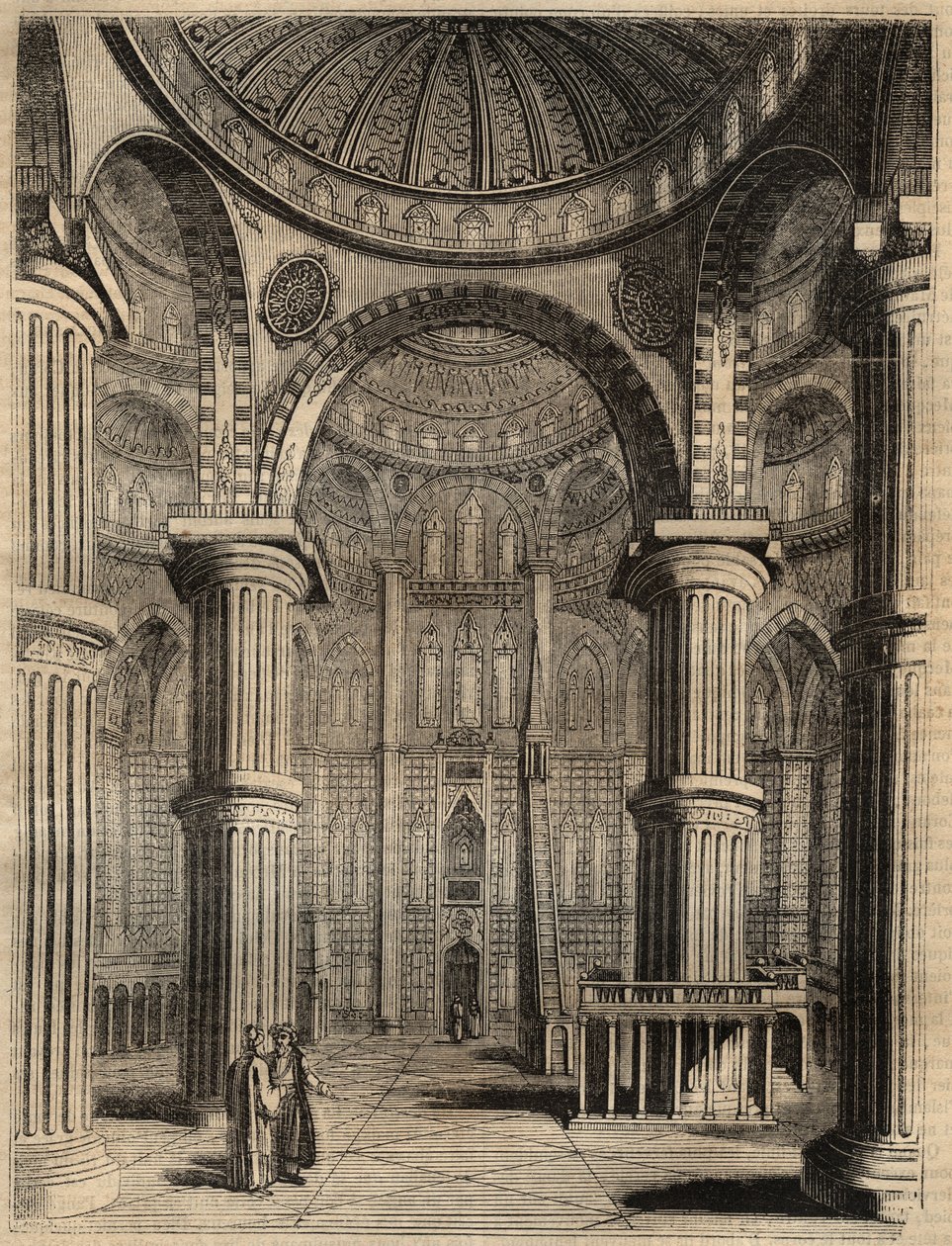 Interiér Modré mešity, Istanbul, Turecko - 1838 - rytina - od Unknown artist