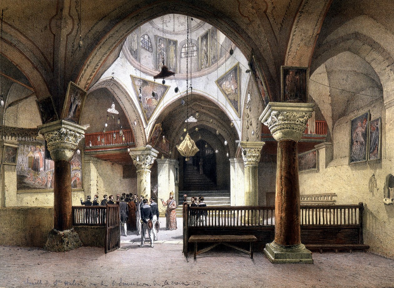 Interiér kaple svaté Heleny, Jeruzalém. 19. století rytina. od Unknown artist