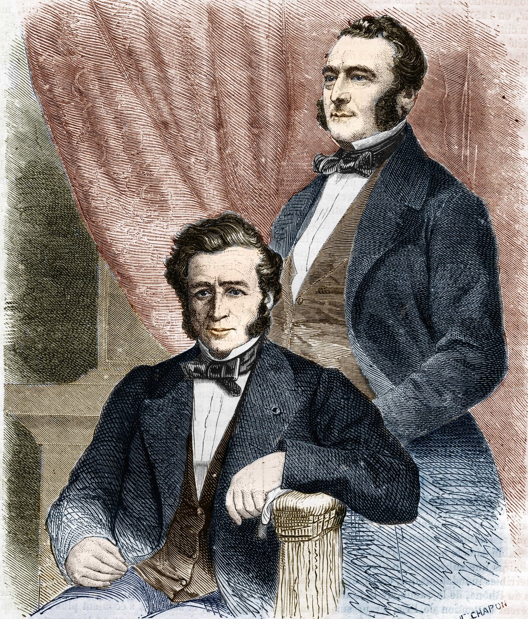 Isaac (1800 - 1875) a Emile (1806 - 1880) Pereire, zakladatelé Societe de Credit Mobilier a Compagnie Generale Transatlantique od Unknown artist