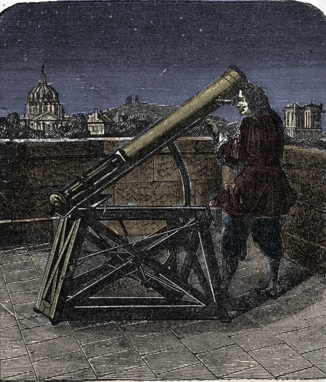 Isaac Newton (1642-1727) anglický fyzik pomocí svého dalekohledu. od Unknown artist