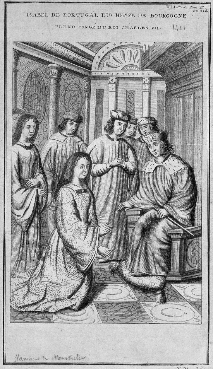 Isabella Portugalská (1397-1472) Vévodkyně z Burgundska se ujímá krutého krále Karla VII. od Unknown artist