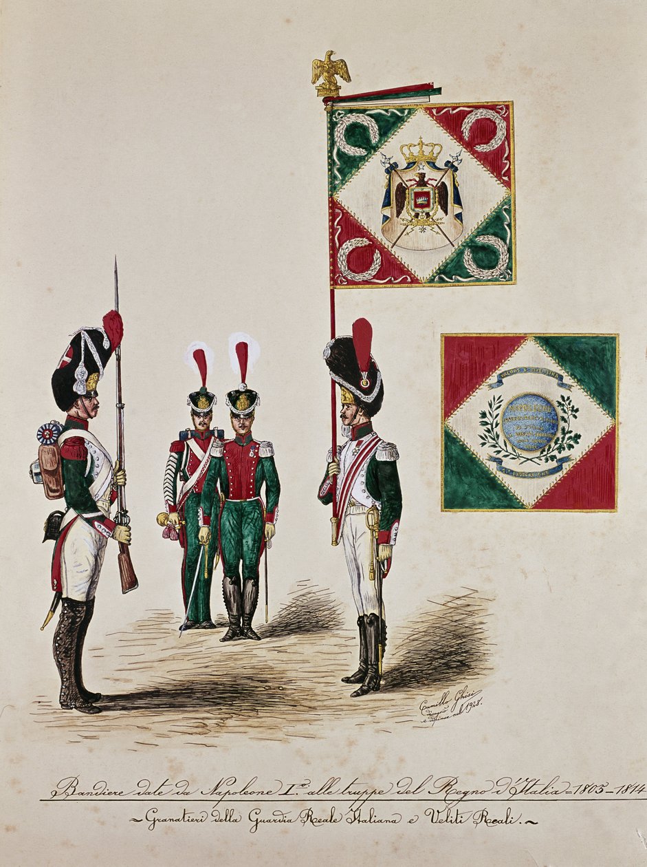 Vlajka italské armády v dobách Napoleona I. (rytina od Unknown artist