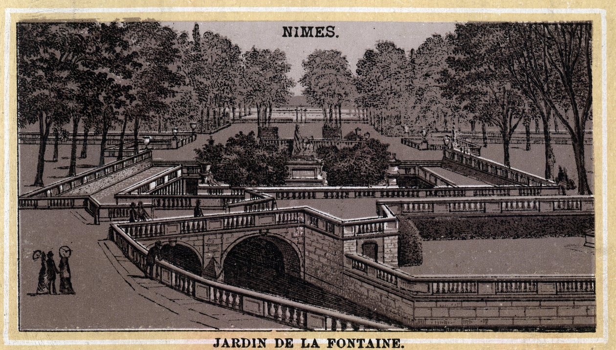 Jardin de la Fontaine v Nimes (Gard, Languedoc-Roussillon). Chromolitografie konce 19. století. od Unknown artist