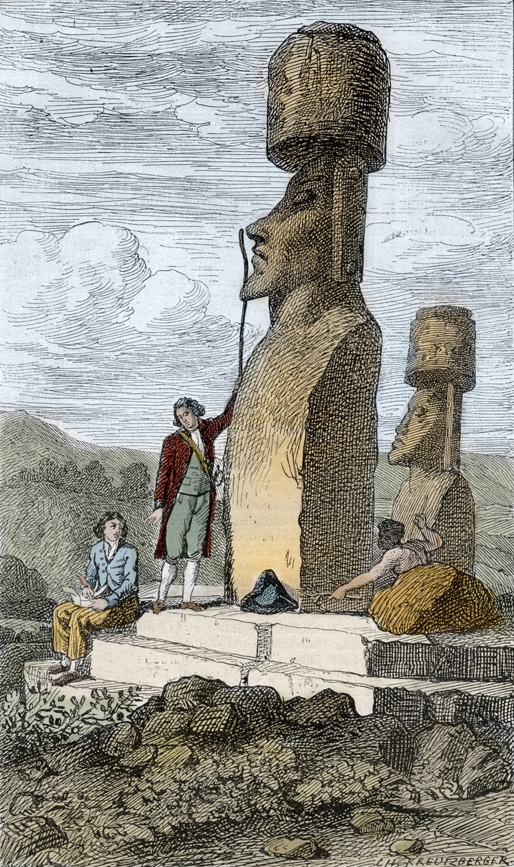 Jean-Francois Galaup, Comte de La Perouse anglický mořeplavec a průzkumník, na Velikonočním ostrově během své asijské plavby od Unknown artist